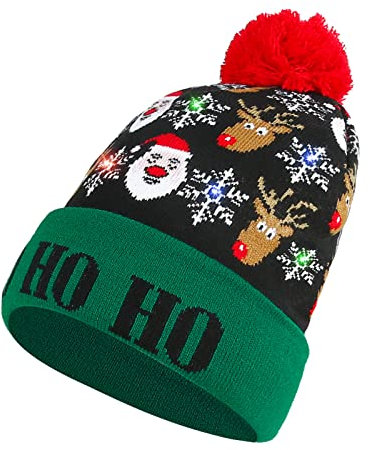 Diealles Shine Weihnachten Mütze mit LED Licht, Leicht Weich Beanie Mütze, Warme Wintermütze, Xmas StrickmüTZE für Damen und Herren Kinder(Grün)