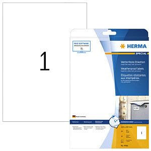 HERMA 4866 Wetterfeste Folienetiketten für Inkjet Drucker, 320 Blatt, 210 x 297 mm, 1 pro A4 Bogen, 320 Stück, selbstklebend, bedruckbar, matt, Klebeetiketten Aufkleber für Tintenstrahldrucker, weiß