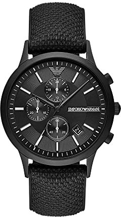 Emporio Armani Montre pour homme, mouvement chronographe, boîtier en acier inoxydable noir de 43 mm avec bracelet en silicone, AR11457