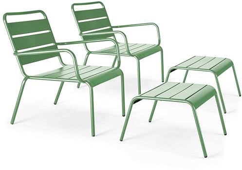 Oviala Lot de 2 fauteuils Relax avec Repose-Pieds en métal Vert Cactus - Palavas