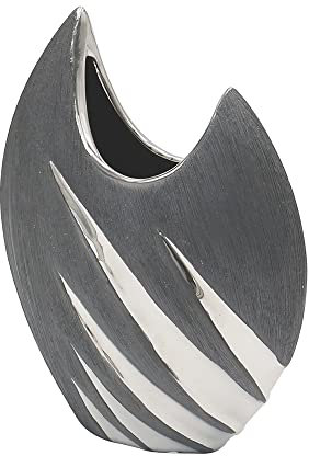 Dekohelden24 Edle Moderne Deko Designer Keramik oval geschwungen, in Silber-grau, Maße L/B/H ca. 16 x 7 x 21 cm, Vase 21 cm