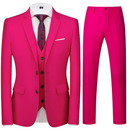 Allthemen Abiti da Uomo 3 Pezzi Regular Fit Abito Formale Abito Due Bottoni Giacca da Lavoro Pantaloni Rosa M