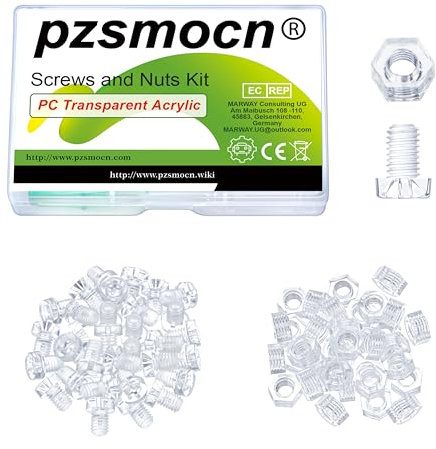 Pzsmocn 60 Stück/30 Sätze M6*8 mm PC Transparenter Kunststoff Kreuzschlitz Rundkopfschrauben und Sechskantmuttern-Satz, für Heimwerkerarbeiten, Modelle und die Befestigung Elektronischer Produkte.