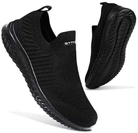 Womens Slip on Trainers Athletic Running Shoes Sport Walking Sneakers Lightweight Tennis Shoes(All Black,35EU)