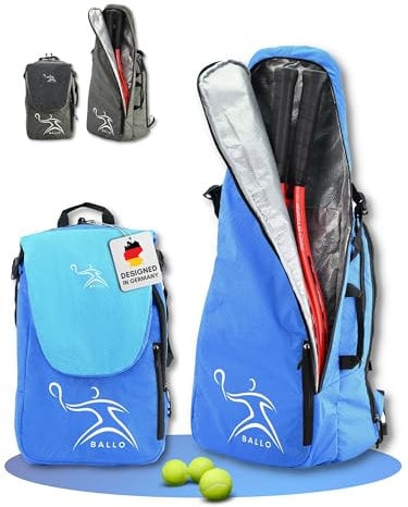 BALLO® Tennisrucksack Tennistasche [NEUHEIT] Schlägertasche Rucksack Tasche Tennis Badminton | Damen Herren mit Schuhfach & geschlossenem Schläger Fach Farbe Blau