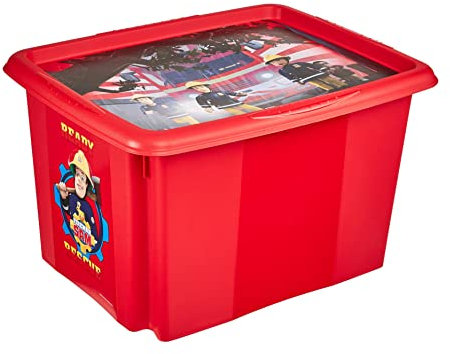 keeeper Feuerwehrmann Sam Aufbewahrungsbox mit Deckel, Dreh- und stapelbar, Für Kinder, 30 l, Karolina, Cherry Red