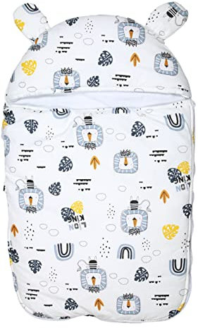 Moewe Baby Fußsack für Neugeborene | Ganzjahresschlafsack aus 100% Baumwolle 2,5 TOG perfekt für unterwegs | Integrierter Wind- und Sonnenschutz | kuschelweich und atmungsaktiv | Anti Kick(Löwe)