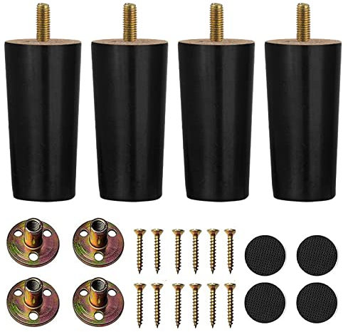 XineYuor Pieds de Meuble en Bois,4PCS Noir Pieds de Canapé Bois Massif,Pieds de Canapé de Rechange,Pieds de Meubles pour lit, Placard,Banc,Meuble TV,Armoire avec Accessoires (10cm/3.93'', Black)