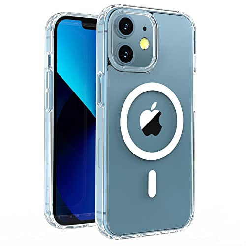 Mixroom - Cover Magnetica per iPhone 12, Compatibile con MagSafe, Ricarica Wireless, Custodia Antiurto Telefono, Retro Antigraffio Trasparente