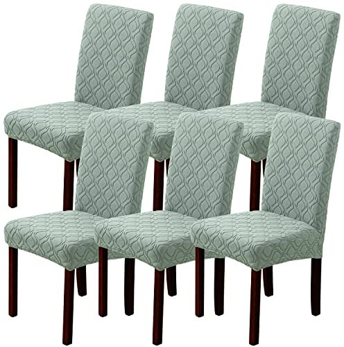 OKYUK Chair Covers, Dining Chair Covers Set of 2/4/6,Elastic Chair Protector Stretch Removable Washable Seat Covers for Dining Room Wedding Banquet Party Decoration (6, Jacquard bean green)