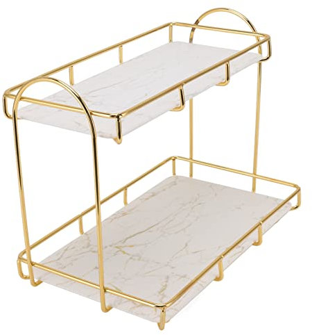 Otufan Badezimmer-Aufbewahrungsregal, Goldfarbenes Weißes Eisen, Doppelstöckig, rutschfest, Mit Platte, Make-up-Regal, Theken-Organizer Für Zuhause(Large)