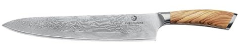 Chef Cuisine Damast Chefmesser mit Olivenholzgriff – Kochmesser handgeschmiedet, 25,4 cm Klinge mit 60±1 HRC-Klingenhärte, rostfrei, ergonomisch, scharfe Klinge von Hand geschliffen
