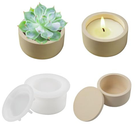 Kotkiddy® Stampo in silicone portacandele a forma di candela, rotondo, in silicone, per cemento, intonaco, candele fai da te, vaso da fiori