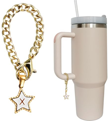 kapitomanio Stanley Cup Accessories Charms, Initial Letter Star Charm for Simple Modern Tumbler, Name ID Letter Handle Charm for All Water Bottle Charms (X)