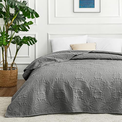 Love's cabin Tagesdecke 240x260 Grau, Weiche Bett Quilt Leichte Mikrofaser Tagesdecken Bettüberwurf 240x260, Moderne Bedspread mit Münzmuster für alle Jahreszeiten (ohne Kissenbezug)