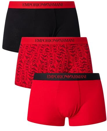Emporio Armani Men's PURE COTTON 3-PACK TRUNK Trunks, ROSSO/ST ROSSO/NERO,