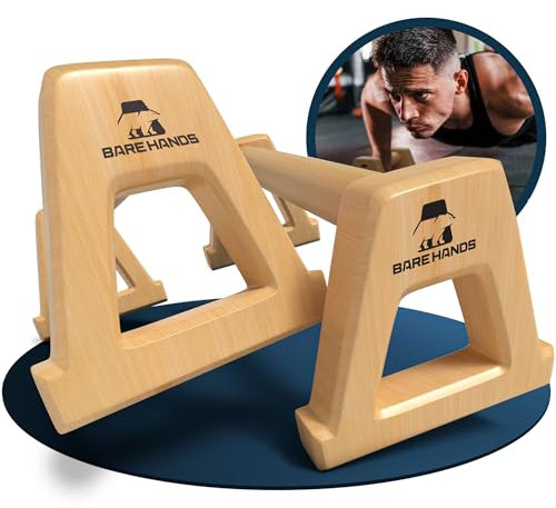 BARE HANDS Liegestützgriffe – 2x gelenksschonende & rutschfeste Holz Liegestützgriffe – Calisthenics Equipment für Indoor & Outdoor – Ideal für Handstand & Liegestütze (Modell XL - Hell)