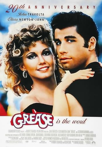 KUSTOM ART Dekoratives Wandposter Serie Poster Klassische Filme Grease mit John Travolta und Olivia Newton John Kunstdruck auf beschichtetem Papier 42 x 30 cm ohne Rahmen