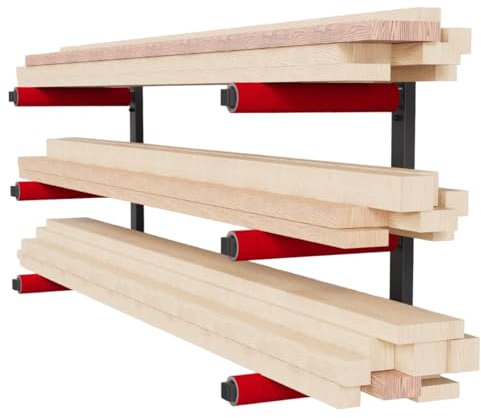 QLS Wandhalterung Werkstattregal Holzregal Wandbefestigung Wandmontage Garage Keller 3 Ebene Rot