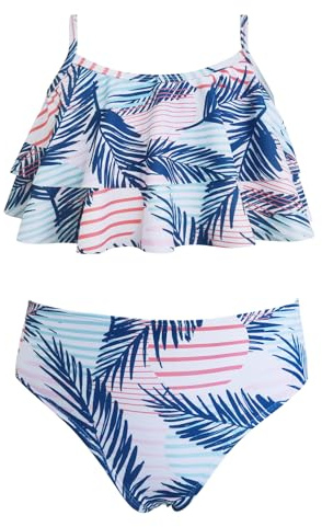 SHEKINI Maillot de bain pour filles deux pièces réglable à volants imprimé, 6-14 ans, 6 ans