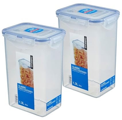LocknLock Set of 2 HPL809 storage containers, food storage containers, 1.3 litres, dimensions (L x W x H): 135 x 102 x 185 mm, suitable for freezing and microwave, lock and lock containers, food box,