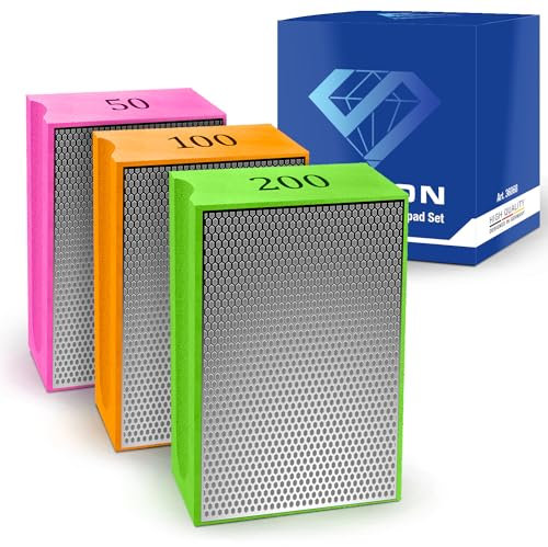 SEDION® Diamant Handschleifpad Set 3tlg. Körnung 50, 100, 200 - Handpad Perfekt zum Schleifen, polieren & entgraten - Schleifschwamm Premium Qualität - Schleifblock für Granit, Marmor, Keramik usw.