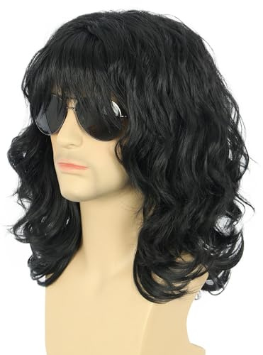 karlery 70s 80s Men Women Long Curly Black Wig Rocker California