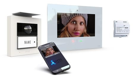 m-e iP Video-Türsprechanlage RFID weiß/weiß | Aluminium Außenstation für 1-Familienhaus | 7“ Innenstation | Türklingel mit Kamera | Freisprechanlage Video Sprechanlage Einfamilienhaus 4-Draht