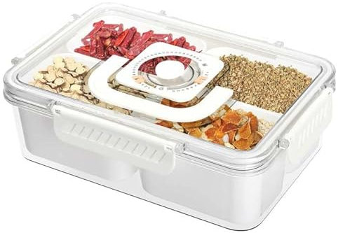 Les-Theresa Vassoio da Portata con Divisori, Quadrati Scatola Snack Vassoio per Snack Con Coperchio, Scatola di Immagazzinaggio per Condimenti per la Conservazione Delle Spezie (4 Scomparti Medio)