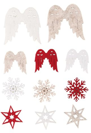 Rayher Filz Streuteile Flocke, Stern, Engelflügel, 3,5 - 5,4 cm, mit Klebepunkt, Beutel 11 Stück, Tischstreuer, Tischdeko, Streudeko Weihnachten, 46767000