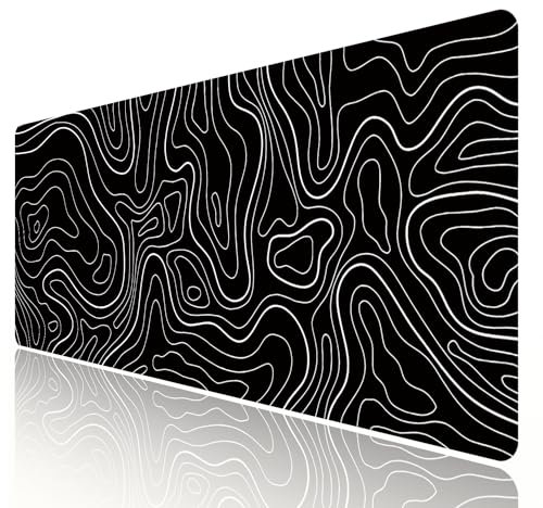 HGWALP Grande Gaming TOPO Mouse Pad Topografico in bianco e nero con base in gomma antiscivolo, Extended XXL Long Keyboard Pad Big Mouse Pad per scrivania, 31,5 X 11,8 pollici