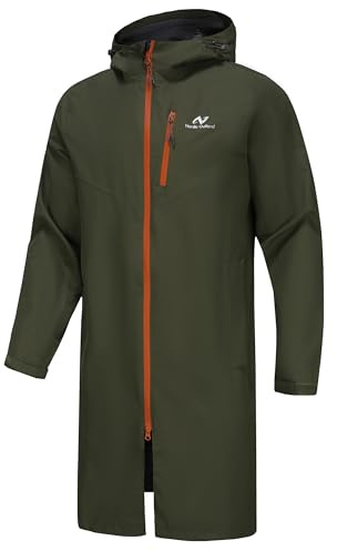 NORDIC OUTLAND Rain Jacket Men,Waterproof Breathable Long Raincoat with Hood Mesh Lining,Windbreaker for outdoor activities