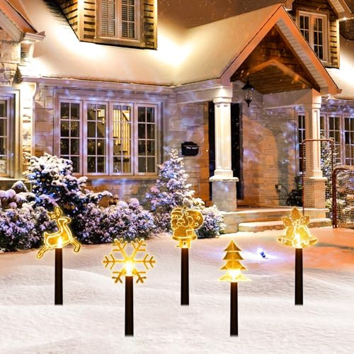 SPERMUOY Gartenstecker Weihnachten Weihnachtsbeleuchtung Garten,5 Stück Weihnachten gartenstecker led,Weihnachtsdeko für Außen Garten,Weihnachtsstecker Outdoor für Außen Batterie Betrieben