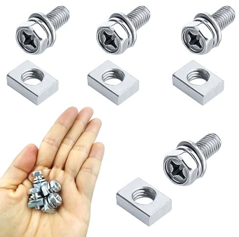 Kit di Bulloni e Dadi M6 - 4 Pz Dadi Rettangolari, Viti a Croce 12 mm, Bullone Esagonale Con Rondelle Elastiche e Piatte - Set per Fissaggio in Acciaio