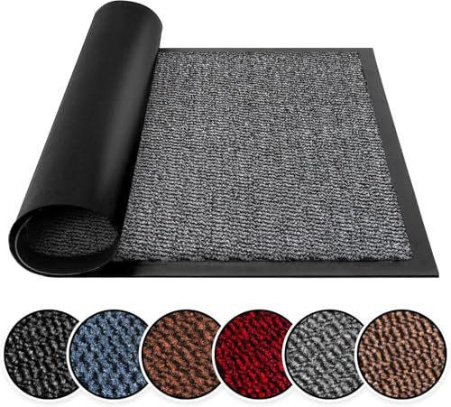 BLADO Washable Door Mats Indoor & Outdoor - Non-Slippery Heavy Duty - Stylish & Large Rubber - Perfect Dust Grabbing Doormats(Grey, 45cm x 75cm)
