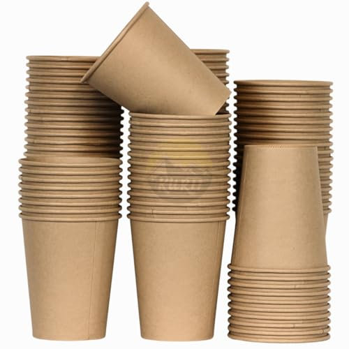 KURTT 200 Kaffeebecher to go, Kaffeebecher Karton, 8oz/200ml - Trinkbecher, Einwegbecher, Papierbecher, Pappbecher (200, Braun)