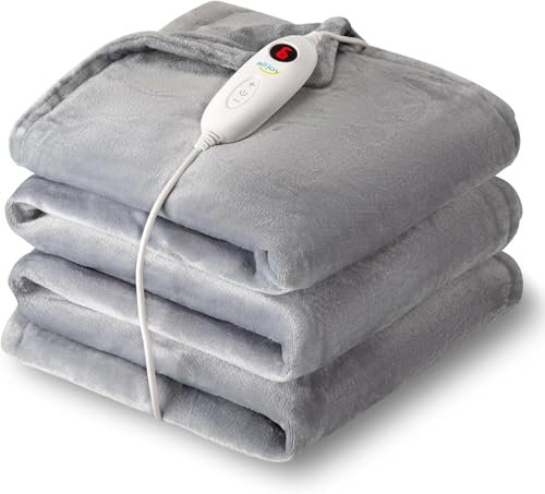 ALLJOY Heated Electric Blanket Throw, 200 x 180cm Large Heated Throw Blanket with 6 Heat Levels, Auto Off, Overheat Protection, LCD Display, Soft and Fast Heating for Home Office Use, Machine Washable