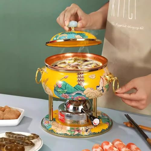 NIBHZ China Kupfer Pan Chinesische Vintage Stil Single Cooker Küche Kochgeschirr mit Pan Deckel Chinesische Fondue Hot Pot Cookware,B,23X25cm