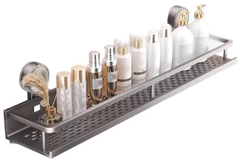 lesulety Duschablage Ohne Bohren Mit Saugnapf Duschregal Badablage Ohne Bohren Badezimmer Regal Duschgel Halterung für Shampoo Conditioner,Grau,60CM