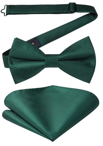 Enlision Herren Fliege Grün Vorgebunden Fliege mit Einstecktuch Set Einstellbar Einfarbig Formell Business Hochzeit