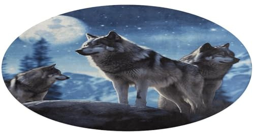 Wolfs-Teppich, rund, 80 x 80 cm, Korallensamt, Fußmatten mit Gummi-Rückseite, rutschfeste Badewannen-Bodenmatte, stilvoller Badezimmerteppich, waschbarer Teppich für Spielzimmer