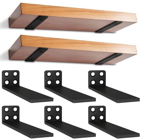 6 Pezzi Staffe per Mensole Pesanti, Reggimensola da Muro, Mensola Staffa Angolare, Staffa a L con Viti, portata 70 kg (Nera, 15cm)