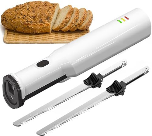 Elektrisches Tranchiermesser, wiederaufladbares Brotmesser, mit 2 Edelstahlklingen, effizientes Tranchieren von Fleisch, automatischer Abschaltschutz, leicht zu reinigen, zum Tranchieren von Fleisch u