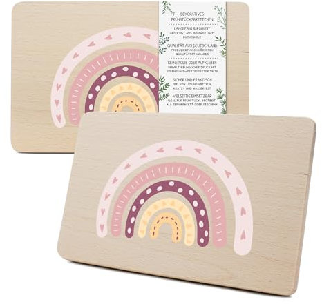 Yabaduu Individuelles Holzbrett für Kinder 23,5x15cm Frühstücksbrettchen Brotzeitbrett personalisiert aus Holz Tier-Motiv als Geschenk Geburtstag Kind RV007 (18 Regenbogen, Ohne Wunschname)