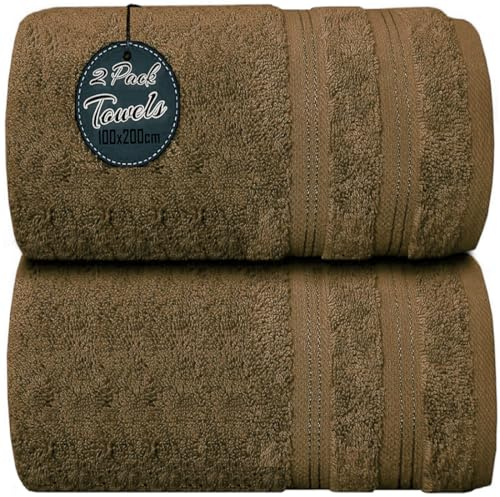 Wholesale Trade Dealz Pack of 1 & 2 Extra Large Jumbo Bath Sheet 100 X 200cm 100% Egyptian Cotton Super Soft Quick Dry Body Wrap Beach Towels XL Bath Towels 600-GSM (2, Latte)