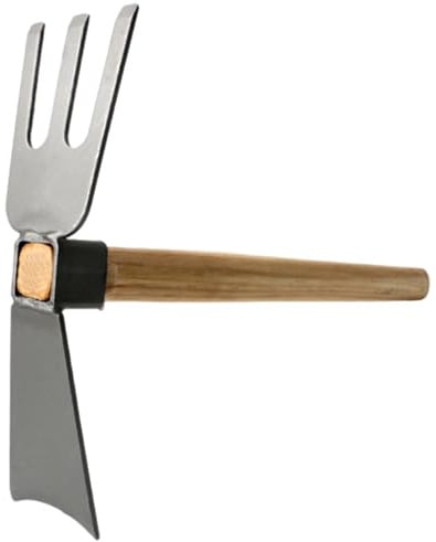 Digging Hoe Garden Hoe 2 in 1 Digging Fork with Wooden Handle Carbon Steel Blade Head and 3-Prong Fork Used Practical for Weeding and Loosening Soil