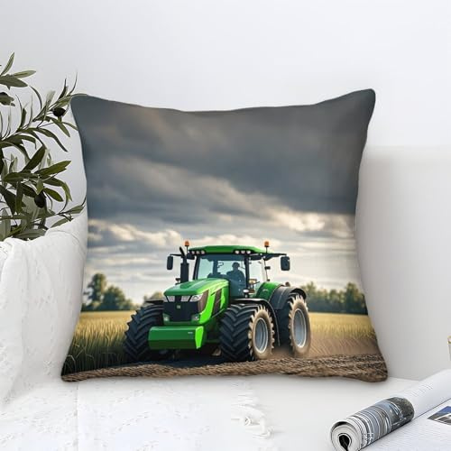 DAFUfbw FT Traktor-Dekor-Kissenbezüge Mit Johndeer, Mikrofaser, 40x40cm, Moderne Bauernhaus-Heimdekoration Für Schlafzimmer, Couch, Sofa