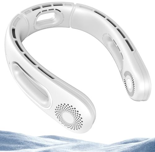 Dnenellr Neck Fan, Portable Neck Fan Rechargeable, Bladeless Cooler Fan with 5200mAh Battery Operated, 4 Speed Wearable Hands Free Personal Fan (White)