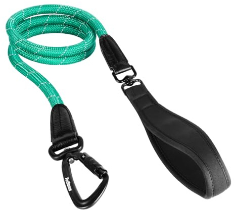 PetBonus 1,5m Hundeleine mit Seil, Bequemer Gepolsterter Griff | Leine Hund mit Leichtgewicht Automatischer Karabiner, Nylon, Reflektierende, Trainingsleine für Mittlere Große Hunde
