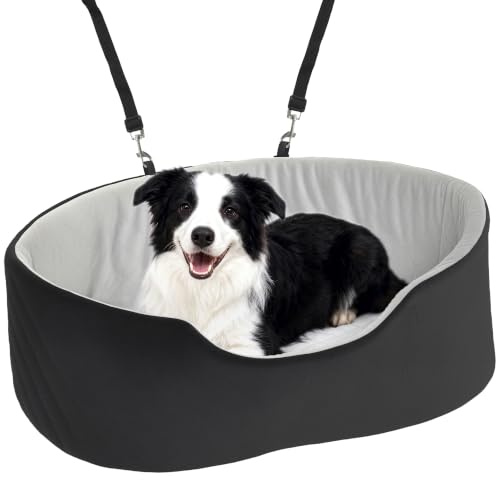 PawHut Hundeautositz mit Sicherheitsgurt und Befestigung, gepolsterter Hundeautositz komfortabel tragbar bis 15 kg, Autokorb für Haustiere abnehmbares Kissen, schwarz